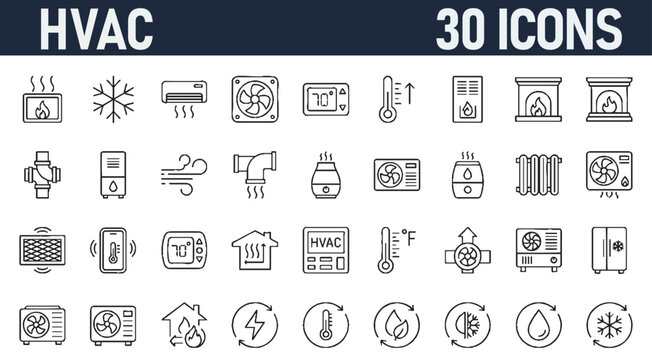 Hvac system icon set for heating ventilation and air conditioning services