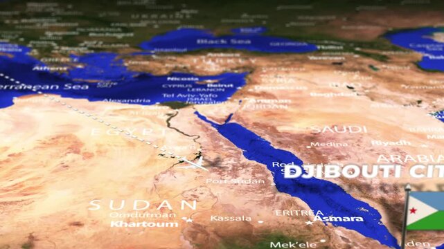 Flight From Rome ITALY to Djibouti City DJIBOUTI with flag pins