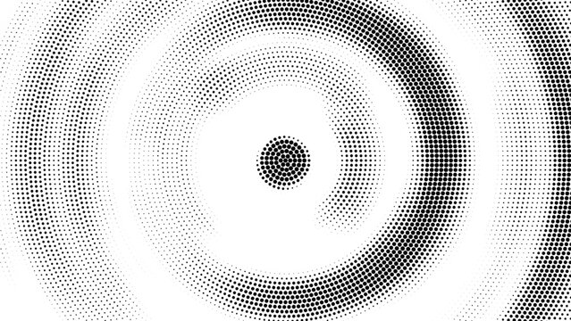 Abstract radial halftone pattern with concentric circles. The dots vary in size and density, giving a sense of depth and movement.