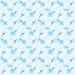 Fototapeta premium Soft blue flower seamless pattern. Delicate watercolor floral background for wrapping paper, textile, and wallpaper design