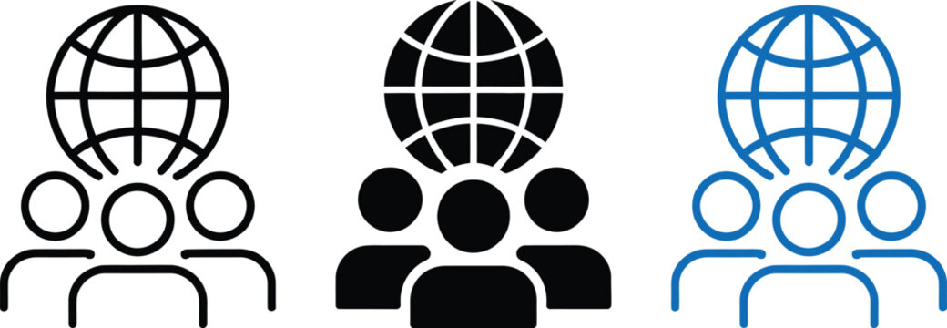 Global team collaboration icon with diverse silhouettes