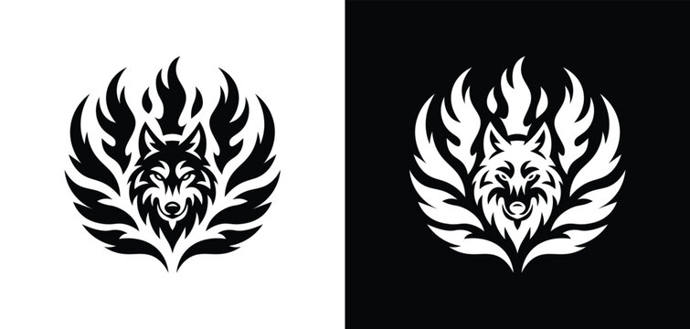 Tribal Wolf Head Flame Logo Vector, Fire Wolf Mascot Esports Emblem Design