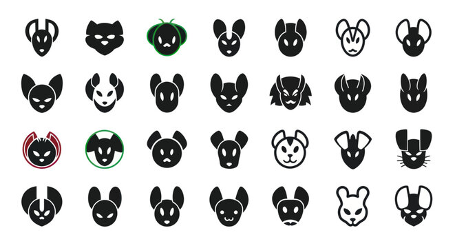 Stylized animal face icons for branding
