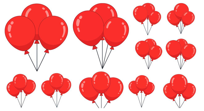 Bundles of shiny red balloons for party decoration