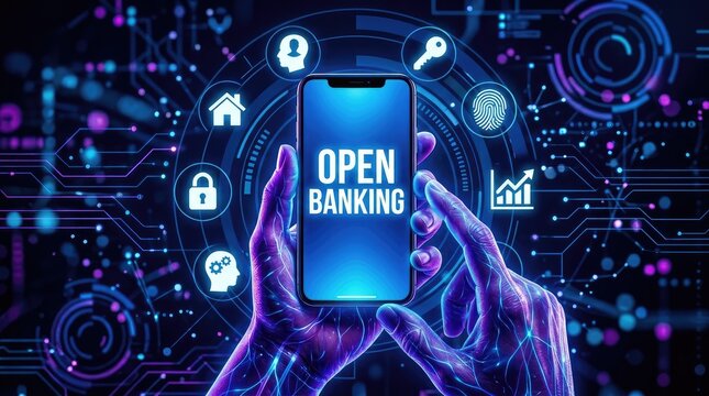 Hands holding smartphone with open banking on screen