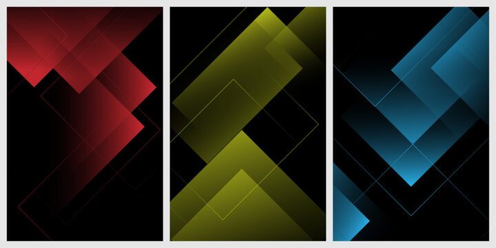Modern geometric gradient background collection with abstract transparent squares on dark luxury design