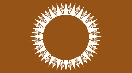 Vintage sunburst frame with fleur de lis ornaments, decorative circular border vector, antique sun rays pattern on brown background © sidra