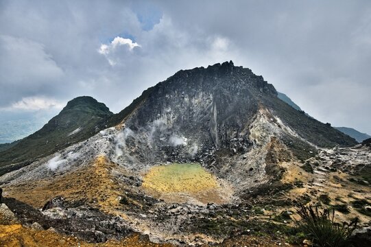 Mount Sibayak crater under the clouds