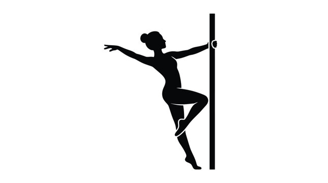 Elegant female dancer performing a graceful pole fitness routine in this clean black vector art illustration