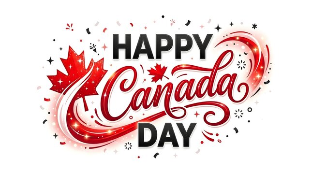 Happy Canada Day Celebration Text with Maple Leaf