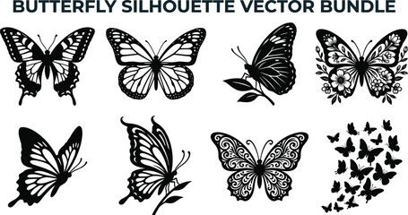 Naklejka premium Butterfly silhouette vector bundle with decorative and natural wing designs for creative projects