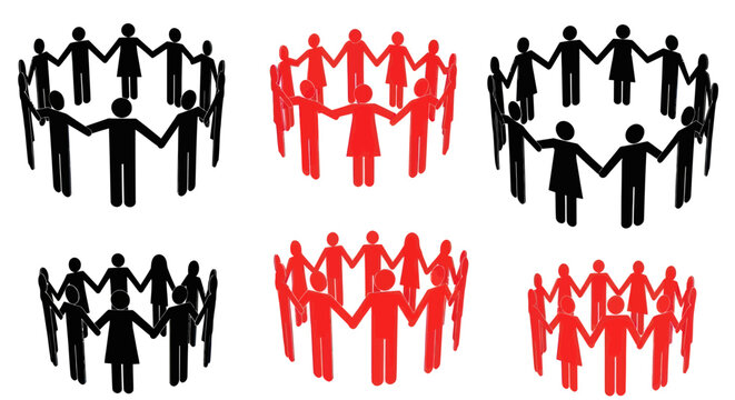 People holding hands in a circle representing teamwork and unity
