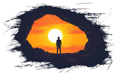 Fototapeta premium PNG Sunset through a cave silhouette outdoors drawing.