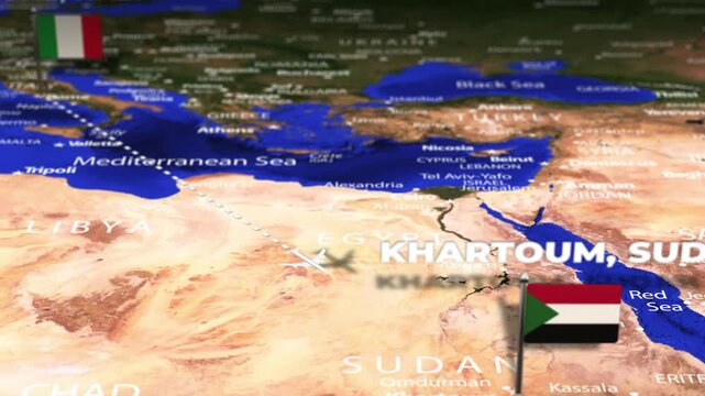 Flight From Rome ITALY to Khartoum SUDAN with flag pins