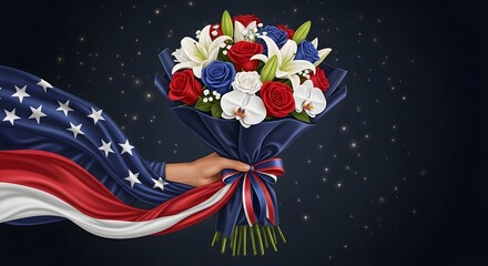 Obraz premium Patriotic floral arrangement with american flag red white and blue