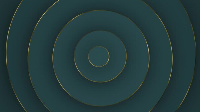 Abstract dark teal concentric circles with elegant gold trim create a luxurious visual background design