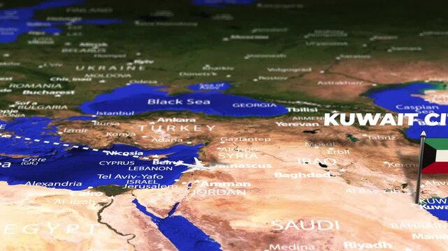 Flight From Rome ITALY to Kuwait City KUWAIT with flag pins