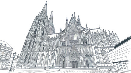 Cologne cathedral architecture with gothic spires and city square © Dayah