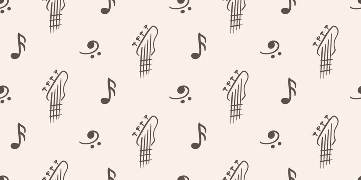 Music vector seamless pattern with guitar necks