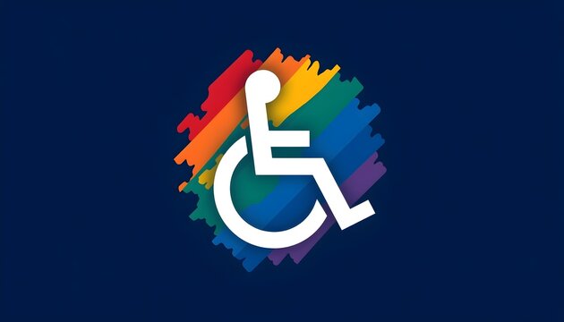 Wheelchair Accessibility Icon with Colorful Rainbow Brush Stroke Background for Pride and Inclusion