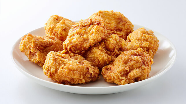 Crispy fried chicken pieces served on a white plate