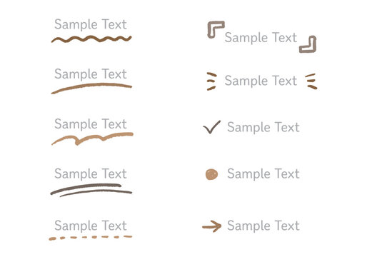手描き風 ブラウン見出し装飾セット ベクター素材 / Hand Drawn Brown Decorative Elements Set Vector