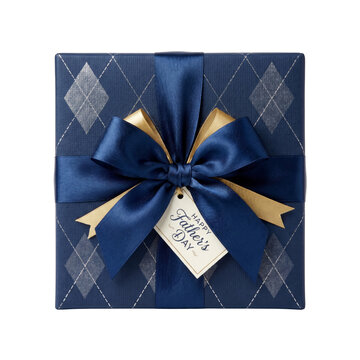 Elegant blue gift box with gold ribbon and heartfelt Father's Day tag for celebration