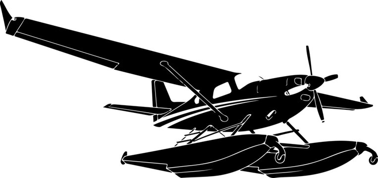 Black seaplane, float plane, vector airplane, aircraft silhouette