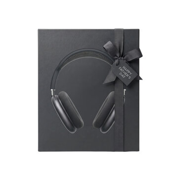 Gift Box with Headphones and "Happy Father's Day" Tag for Father's Day Celebration