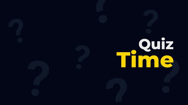 Quiz time animated background featuring floating question marks and typography for educational content or interactive game show digital media projects