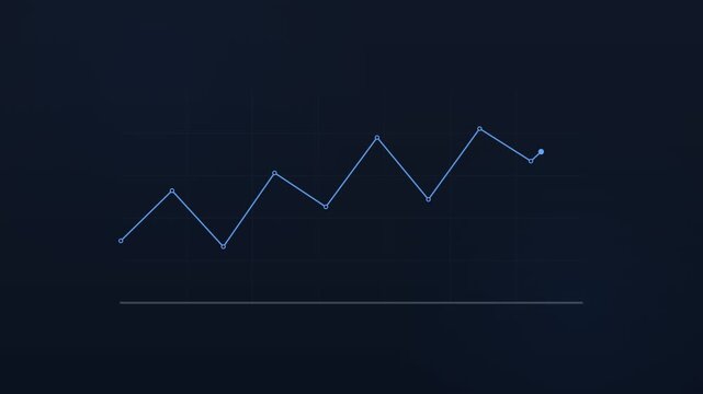 Animated horizontal line chart with zigzag trend line and data points showing business growth on dark background
