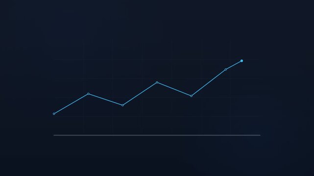 Animated horizontal line chart with rising cyan zigzag trend line showing upward growth on dark background