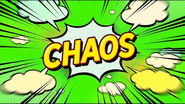 Dynamic comic book style animation of the word chaos