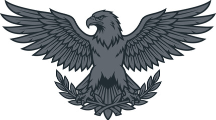 Fototapeta premium Majestic eagle with spread wings perched on a laurel wreath