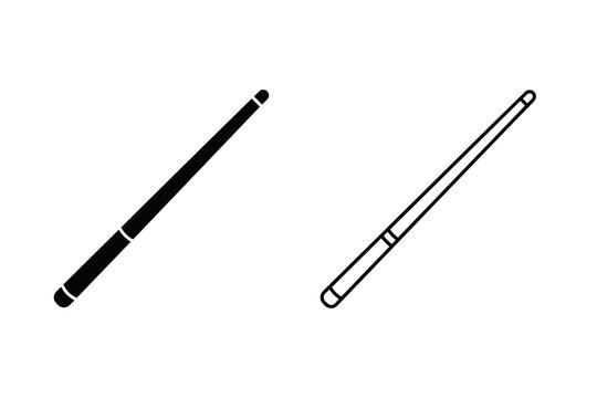 Billiard cue stick icon, solid and outline versions on white background