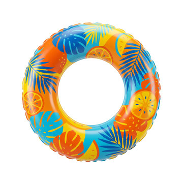 Colorful Inflatable Pool Float with Citrus and Tropical Leaf Pattern for Summer Swimming