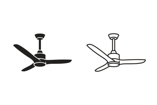 Modern ceiling fan with three blades shown in silhouette and outline