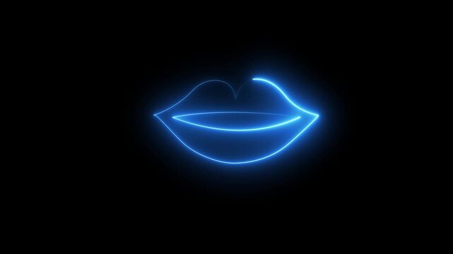 Neon red line lips sign icon. neon Close-up of woman's lips with vibrant highlighted by neon lights lip icon animation. female mouth sign of kiss neon icon Neon female smile icon animation