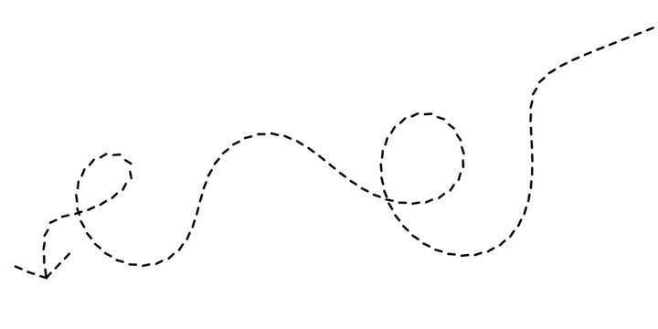 A dotted line curving and looping across a white background, suggesting movement or a path