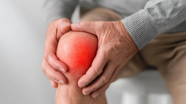Closeup of an elderly person holding a painful, swollen knee