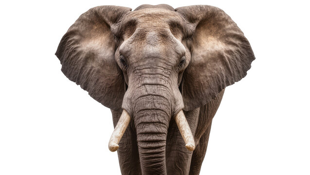 African elephant head with large tusks and ears