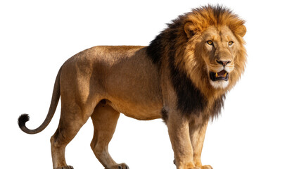 Majestic male lion with full mane standing profile view © Maria