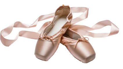 Pair of pink satin ballet pointe shoes with ribbons © Maria