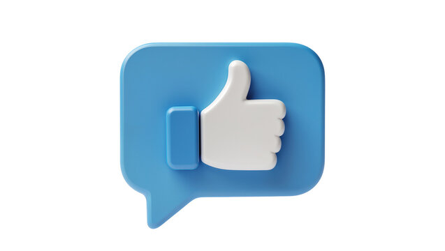 Blue speech bubble with white thumbs up icon