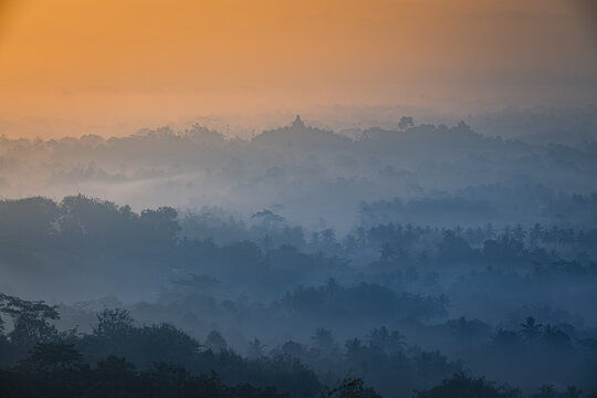 Borobudur Temple Viewed From Setumbu Hill, Central Java, Indonesia