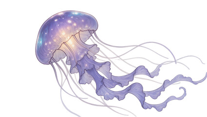 Purple jellyfish with glowing sparkles and flowing tentacles © Maria
