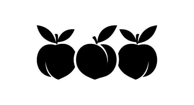 Minimal black silhouette icon, simple flat vector, bold black shape, no, no shading three peaches icon, simple style on a, flat icon style