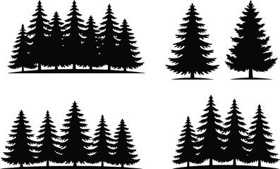 Obraz premium Christmas Tree Horizon Silhouette Set, Festive Winter Forest Vector Border, Modern Yuletide Forest Landscape Layout, Clean Holiday Pine Logo Tokens, vector, illustration, silhouette.