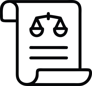 Scroll document with scales of justice icon and text lines paper