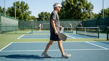 Fototapeta premium Senior Pickleball Player on Court: Active Lifestyle for Older Adults, Fitness and Recreation for Healthy Aging